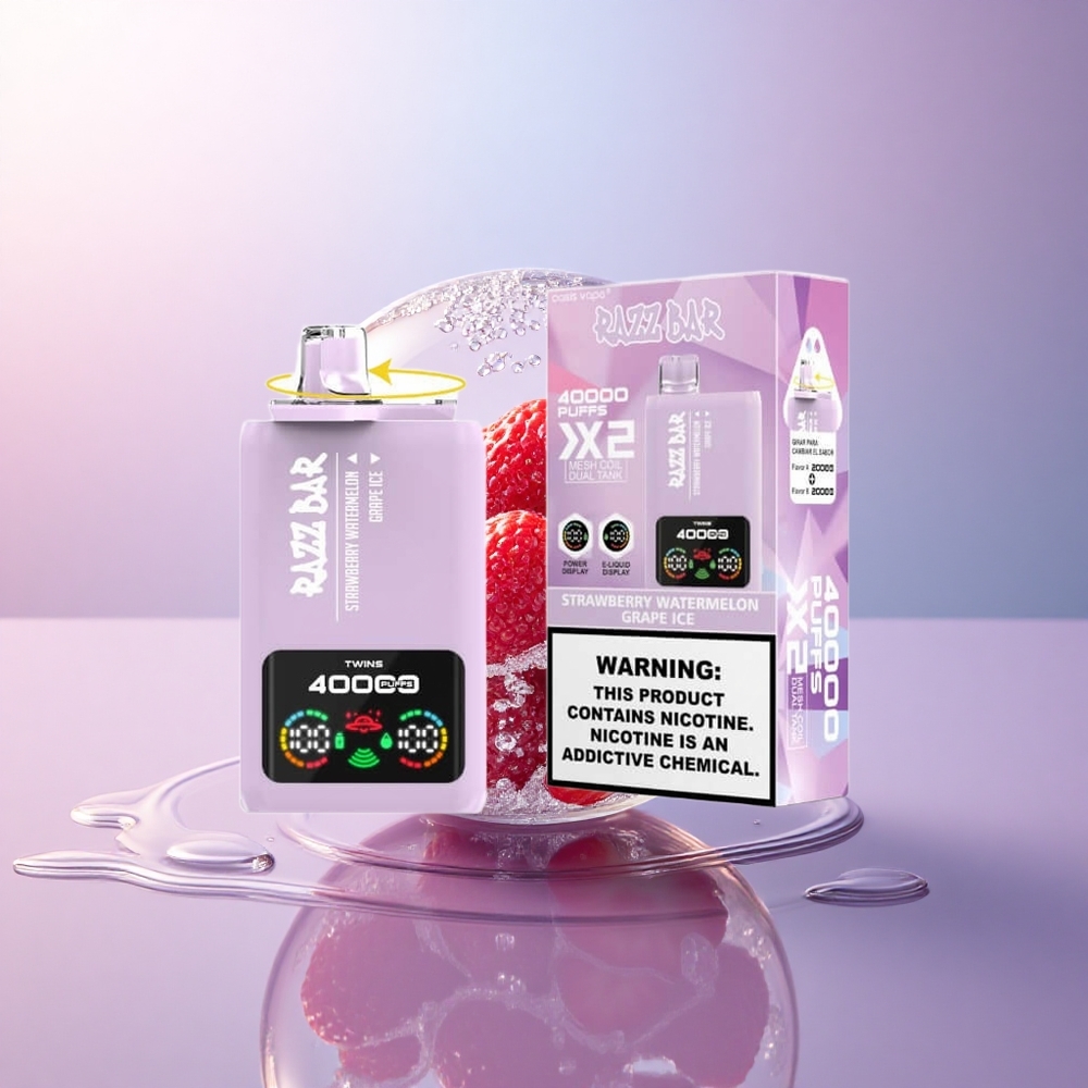 Razz Bar 40000 Puffs Erdbeer-Wassermelone-Trauben-Eis mit 5% Nikotin und 650 mAh