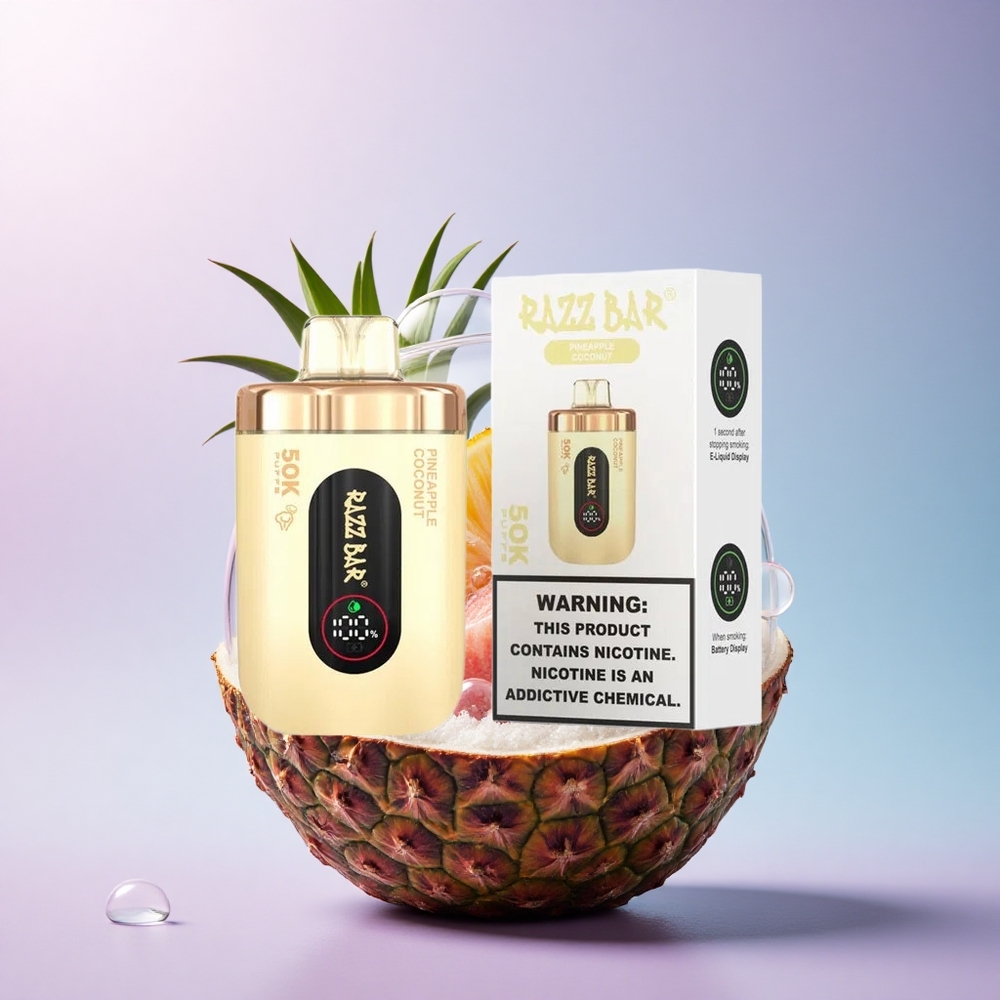 Razz Bar 50K Puffs Ananas Kokos Typ-C Wiederaufladbar 650 mAh 2% Nikotin