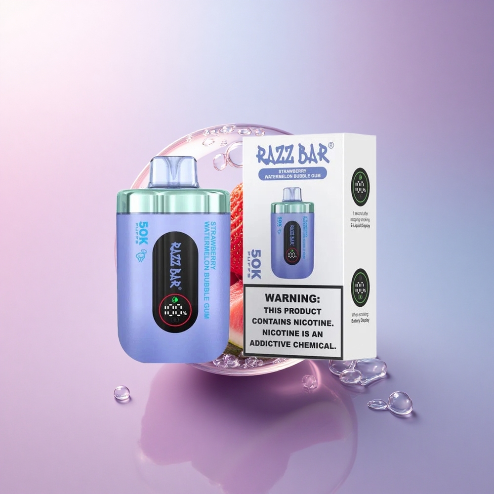 Razz Bar 50K Puffs Erdbeer-Wassermelone Kaugummi mit 650 mAh und 2% Nikotin