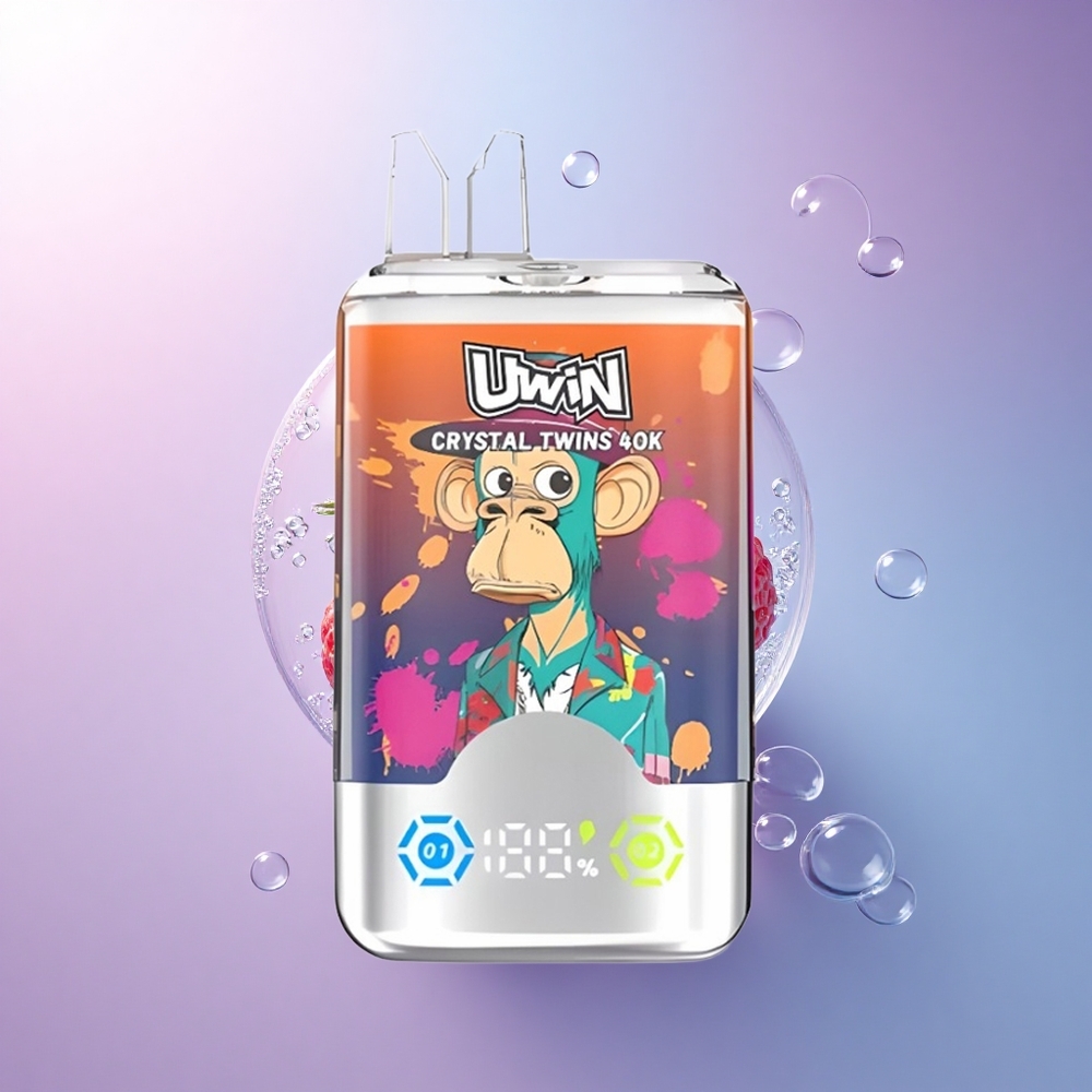 Uwin Crystal Twins 40000 Puffs Erdbeere Himbeere Kirsche Herr Blau Zwei Aromen 0.6 Ohm 850mAh